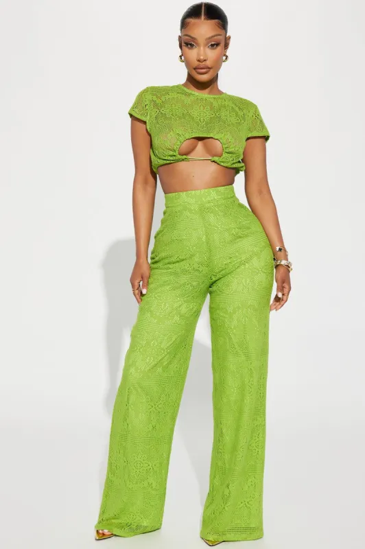 Candid Moment Crochet Pant Set  - Green made by Fashion Nova