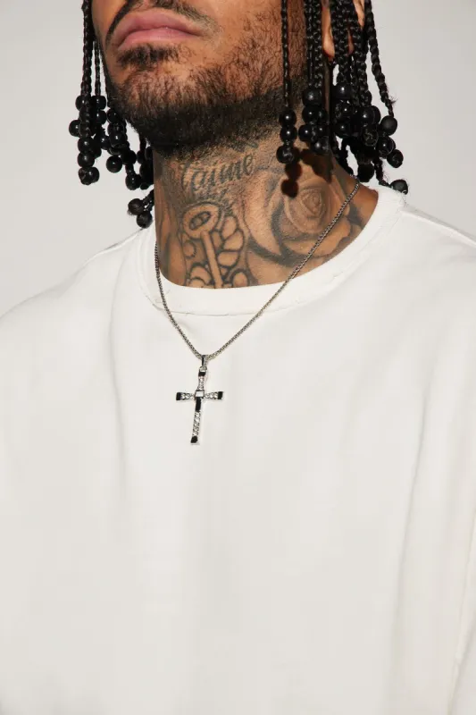 Big On The Holy Cross Box Chain Necklace - Silver sold by Fashion Nova