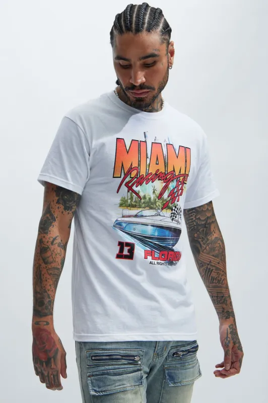 Miami Racing Short Sleeve Tee - White sold by Fashion Nova
