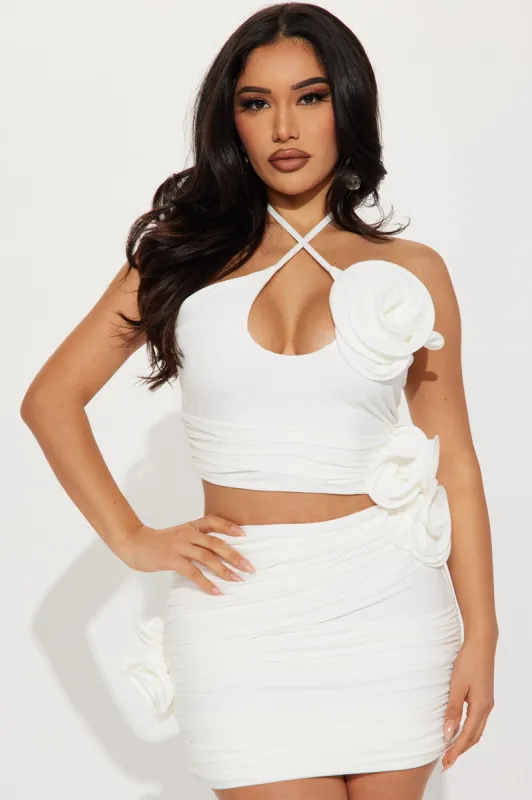 Rana Rose Ruched Mini Dress - White sold by Fashion Nova