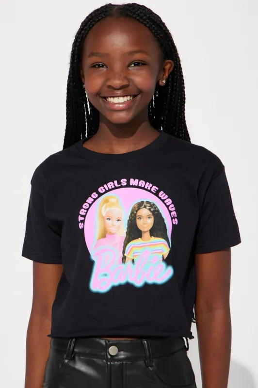 Mini Barbie Strong Girls Make Waves Tee - Black/Pink sold by Fashion Nova