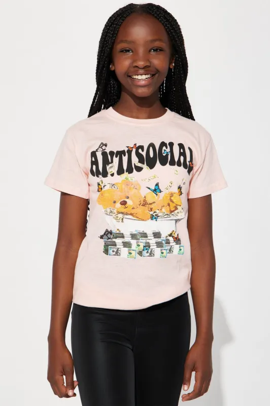 Mini Antisocial Butterfly Short Sleeve Tee - Pink sold by Fashion Nova