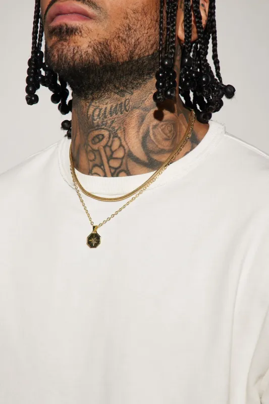 Micro Compass 2 Piece Chain Necklace - Gold sold by Fashion Nova