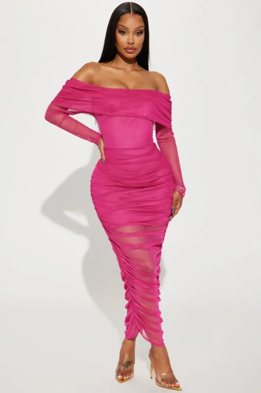 Giana Mesh Maxi Dress - Fuchsia sold by Fashion Nova