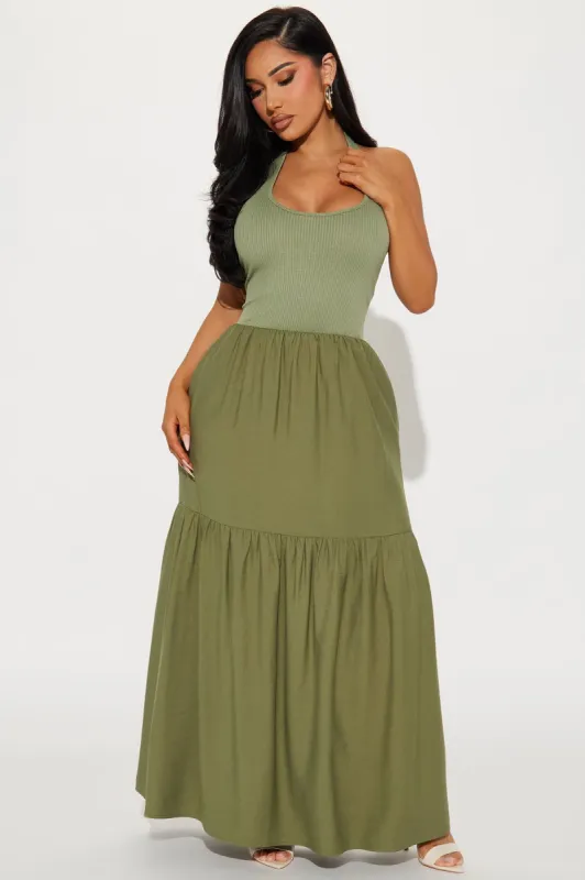 Helen Ribbed Maxi Dress - Olive sold by Fashion Nova