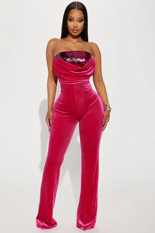 French Kiss Velvet Jumpsuit - Fuchsia sold by Fashion Nova