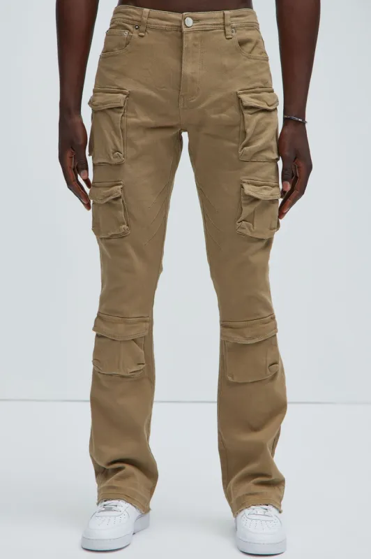 On Repeat Cargo Flare Pants - Taupe sold by Fashion Nova