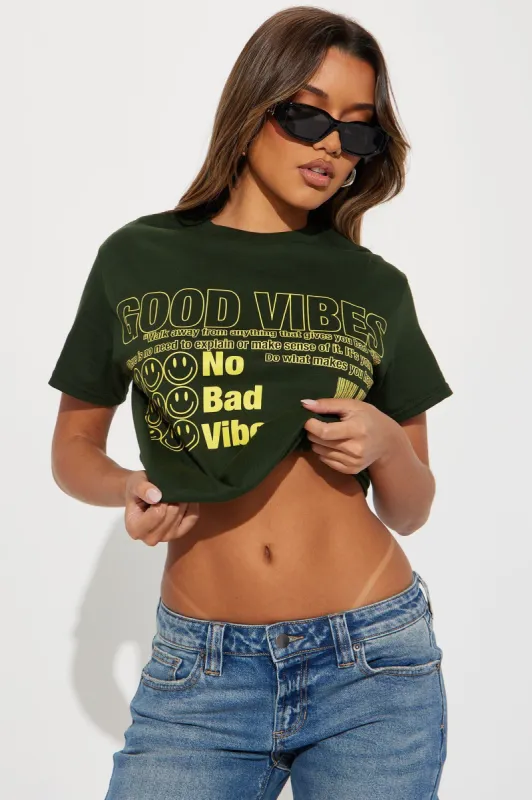 No Bad Vibes Smiley T-Shirt - Hunter sold by Fashion Nova