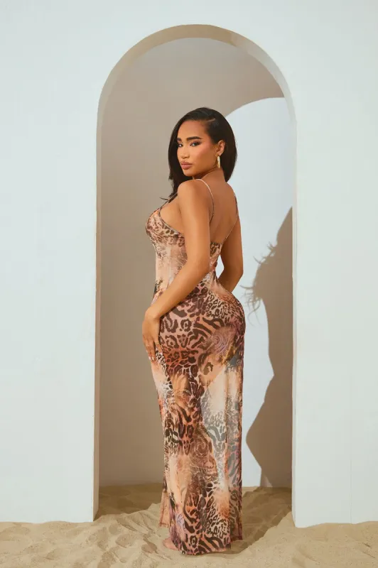 Safari Paradise Cover Up Maxi Dress - Brown/combo sold by Fashion Nova