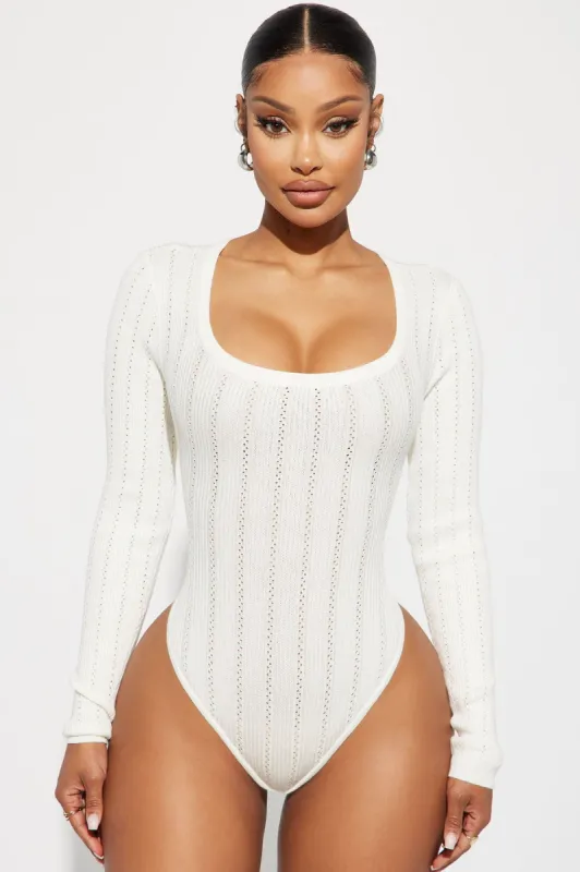 Givin' Favors Ribbed Bodysuit - Off White sold by Fashion Nova