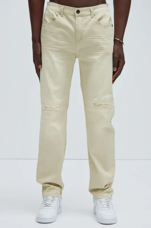 Walk Through Ripped Straight Pants - Khaki sold by Fashion Nova