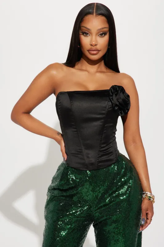 Home Grown Satin Corset Top - Black sold by Fashion Nova