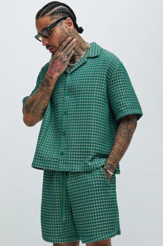 Dimensional Textured Button Up Shirt - Green/combo sold by Fashion Nova