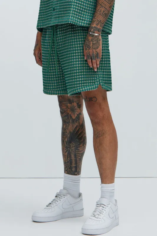 Dimensional Textured Warmup Shorts - Green/combo sold by Fashion Nova