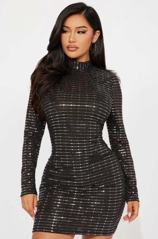 Issa Slinky Glitter Mini Dress - Black/Rose Gold sold by Fashion Nova