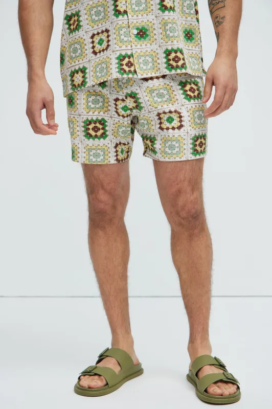 Derby Crochet Print Swim Trunk - Off White/combo sold by Fashion Nova