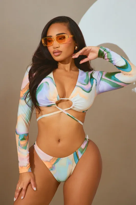 Salt And Sand Long Sleeve 2 Piece Bikini - Mocha/combo sold by Fashion Nova