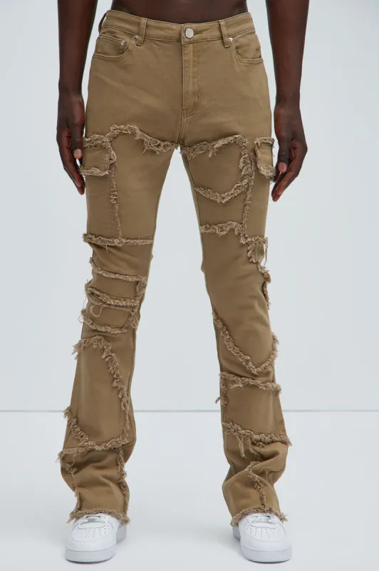 Trapping Frayed Stacked Skinny Flare Pants - Taupe sold by Fashion Nova