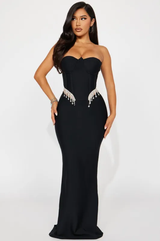 Isla Bandage Embellished Gown - Black sold by Fashion Nova