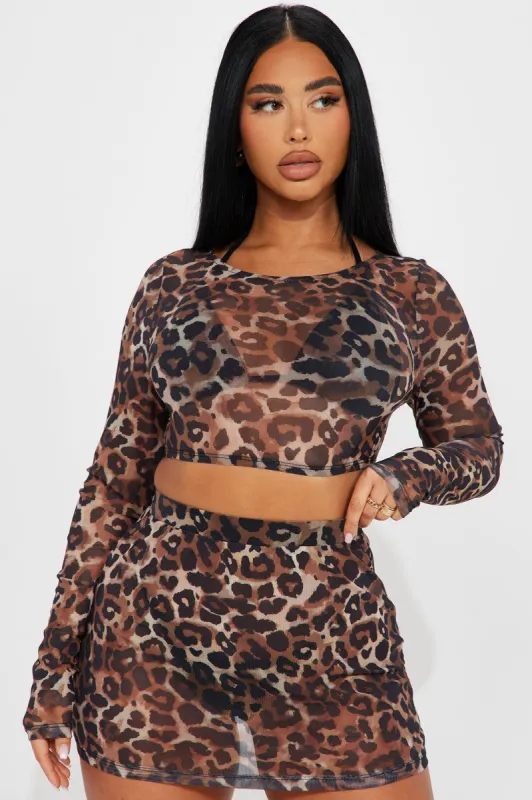 Ibiza Summers 2 Piece Mesh Cover Up Skirt Set - Leopard sold by Fashion Nova
