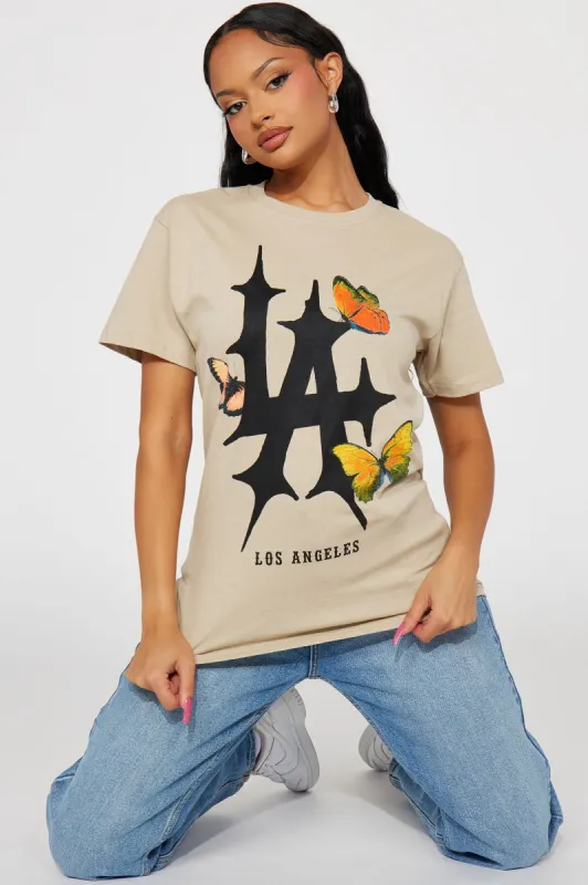 LA Butterfly Graphic Tee - Taupe sold by Fashion Nova