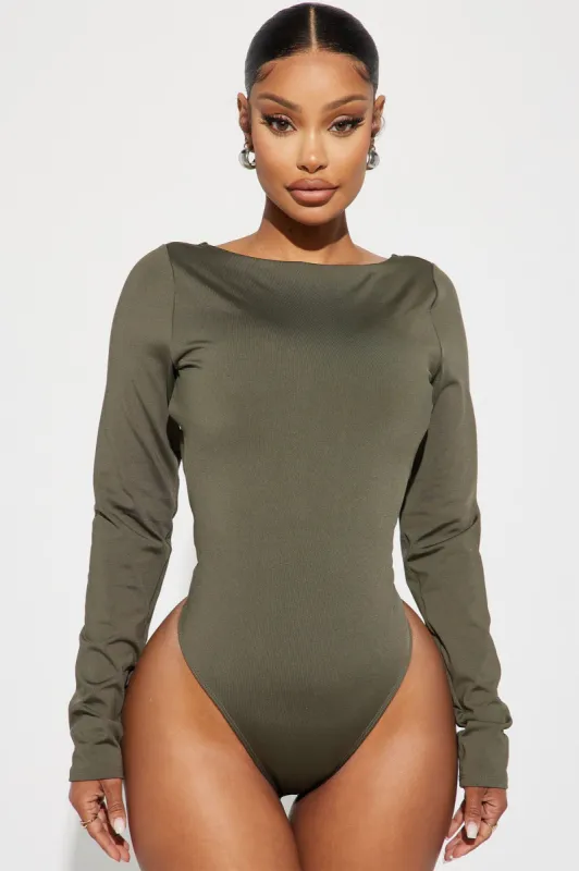 Alexus Smooth Fit Low Back Bodysuit - Olive sold by Fashion Nova