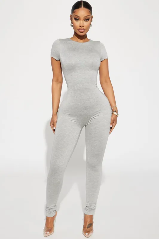 Bree Butter Snatched Jumpsuit  - Heather Grey sold by Fashion Nova