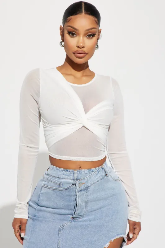 Twist Of Faith Mesh Top - White sold by Fashion Nova