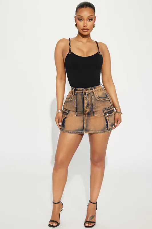 Had Enough Denim Cargo Mini Skirt - Copper sold by Fashion Nova