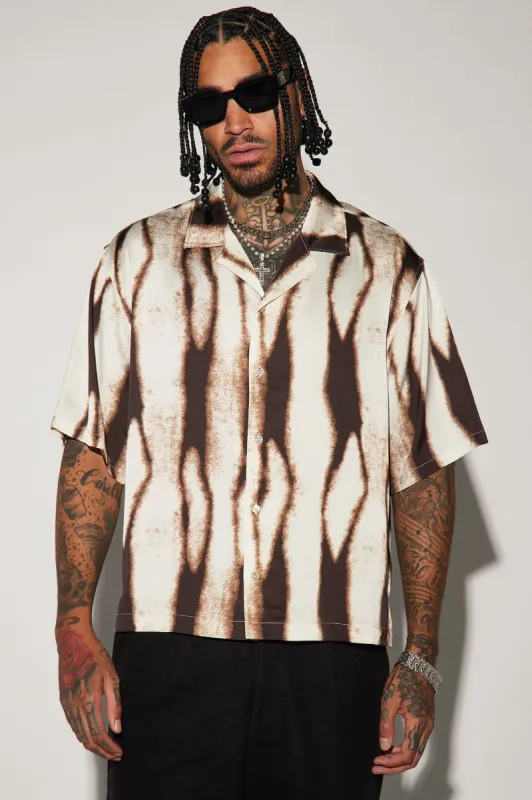 Platos Button Up Shirt - Brown/combo sold by Fashion Nova