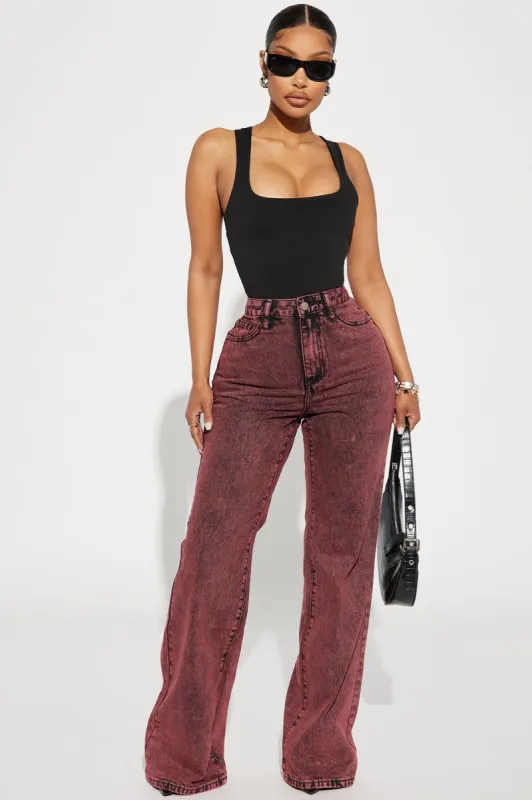 Set You Free Non Stretch Baggy Jeans - Red sold by Fashion Nova