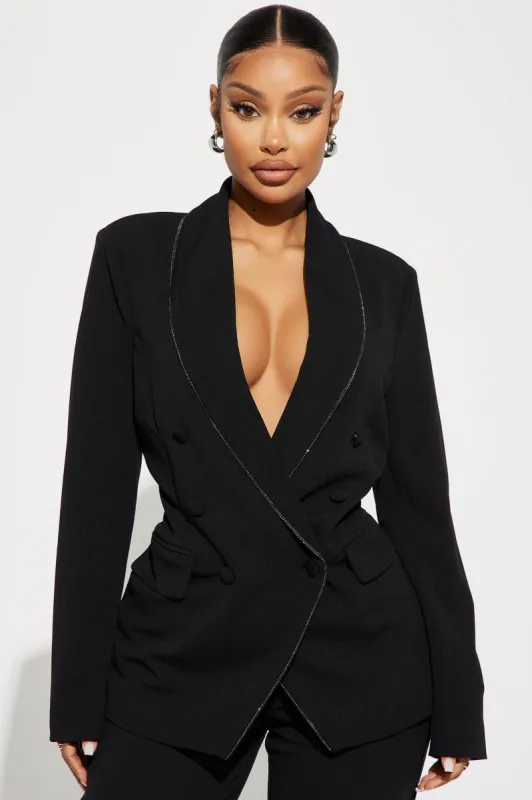 Talk Serious Rhinestone Blazer - Black sold by Fashion Nova