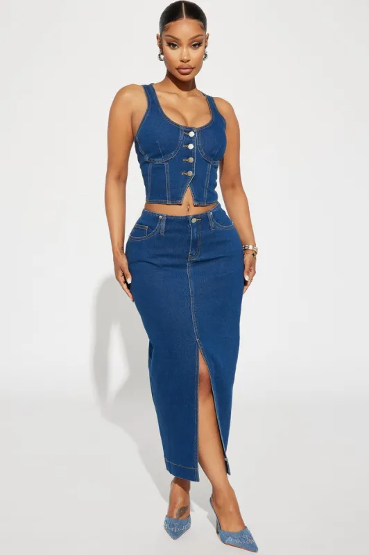 Maribella Denim Skirt Set - Dark Wash sold by Fashion Nova
