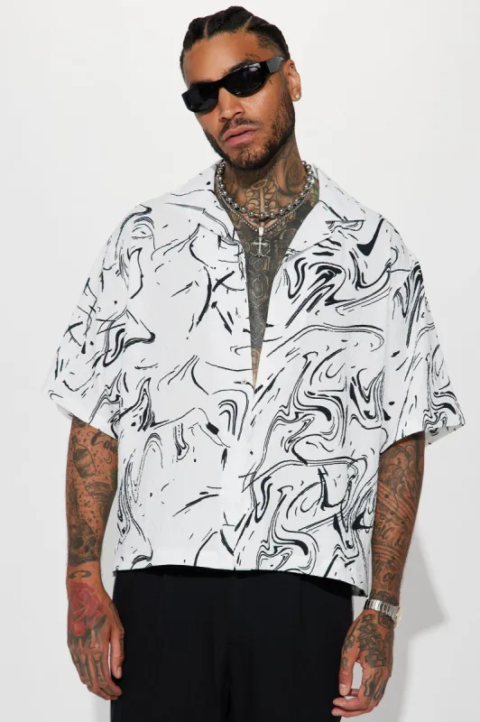 Great Mistakes Button Up Shirt - White/combo sold by Fashion Nova