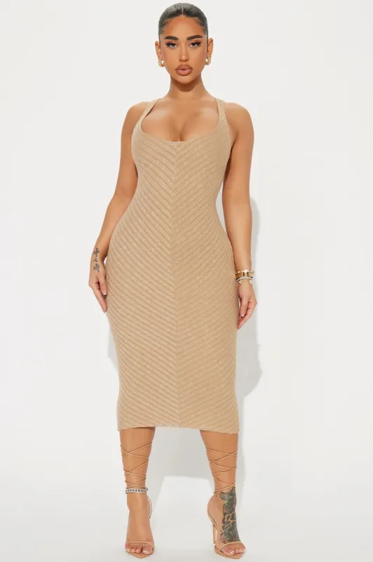 Veronica Ribbed Midi Dress - Taupe made by Fashion Nova