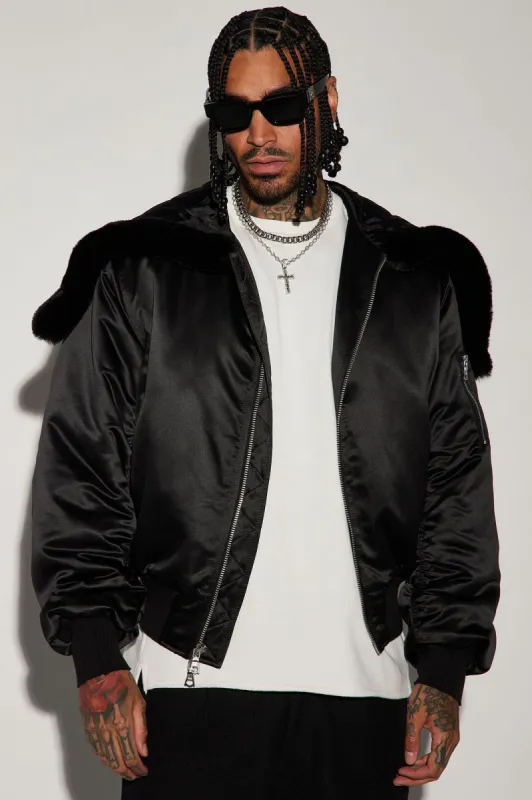 Overdrive Hooded Bomber Jacket - Black sold by Fashion Nova