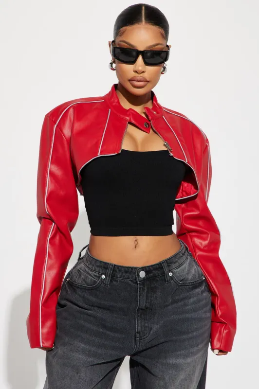 Jessie Faux Leather Cropped Jacket - Red sold by Fashion Nova