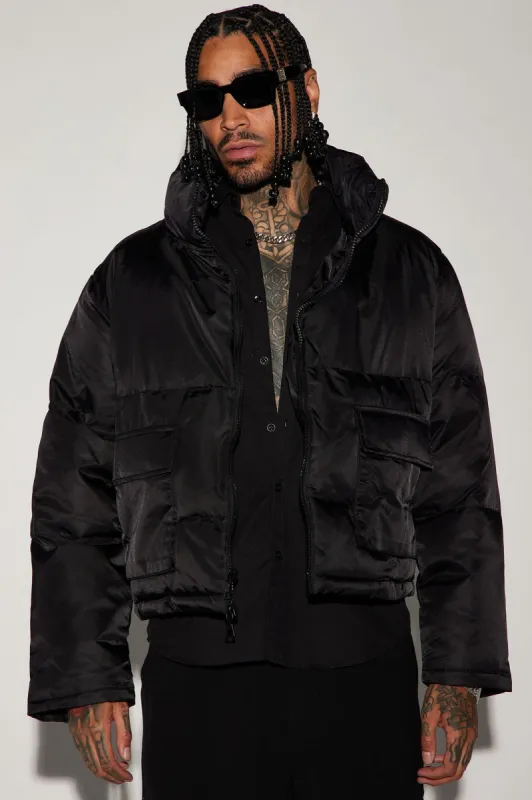 Ride With Me Nylon Cropped Puffer - Black sold by Fashion Nova