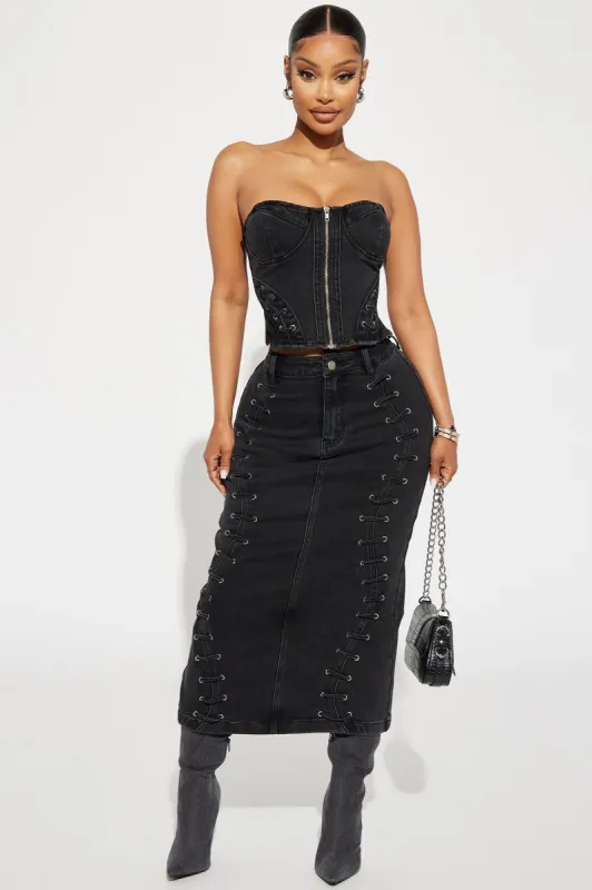 Take Control Denim Skirt Set - Black sold by Fashion Nova
