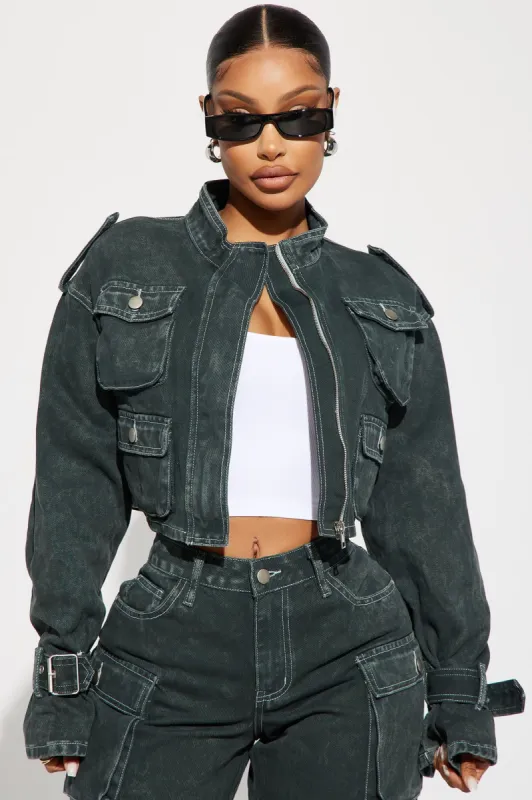 Billie Cropped Cargo Jacket - Olive sold by Fashion Nova