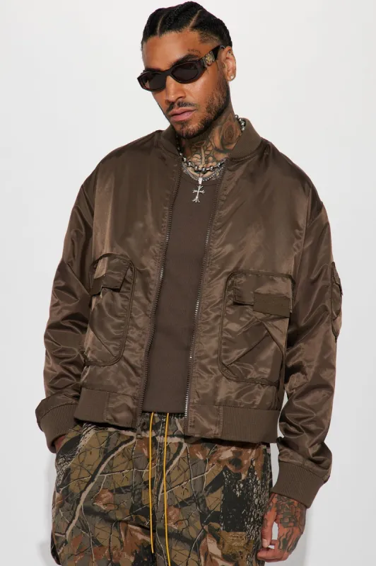 Day By Day Utility Bomber Jacket - Brown sold by Fashion Nova