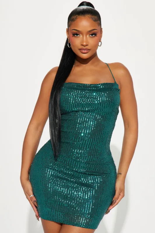 Demie Sequin Mini Dress - Hunter sold by Fashion Nova