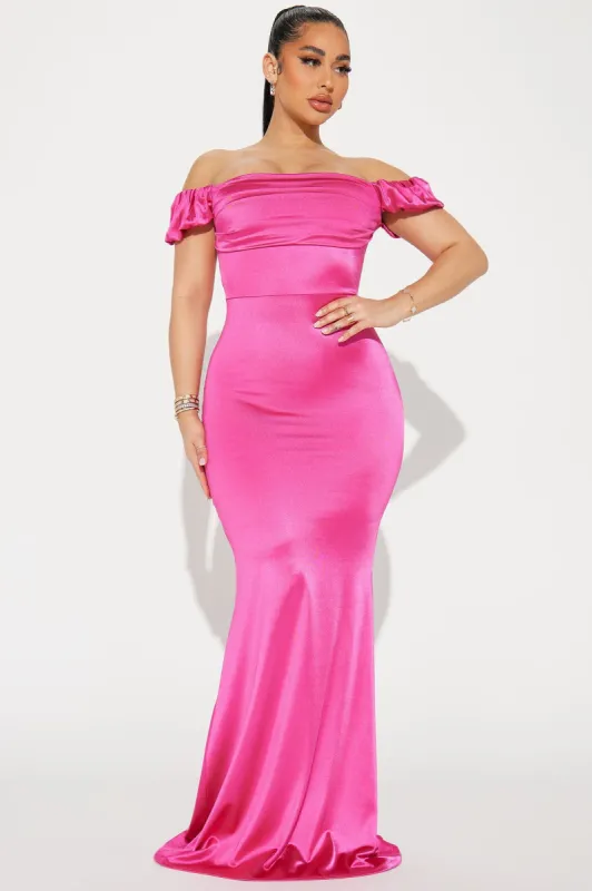 Chevelle Off Shoulder Gown - Fuchsia sold by Fashion Nova