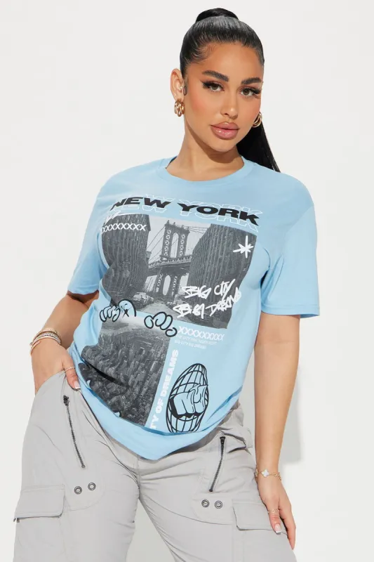 Big City Big Dreams NY Graphic Tee - Light Blue sold by Fashion Nova
