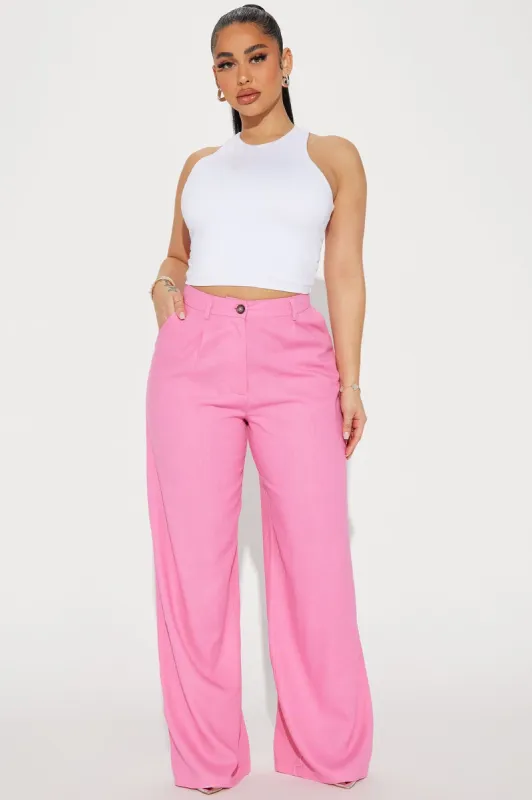 Office to Flight Linen Trouser - Pink sold by Fashion Nova