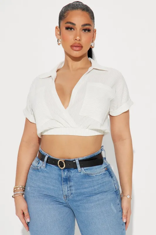 Captain's Calling Blouse Top - White/Black sold by Fashion Nova