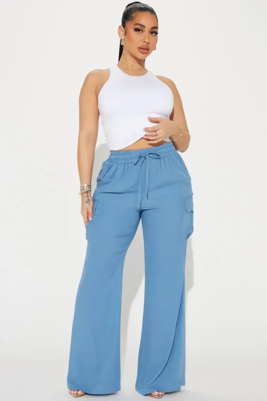 Camilla Wide Leg Cargo Pant - Blue sold by Fashion Nova