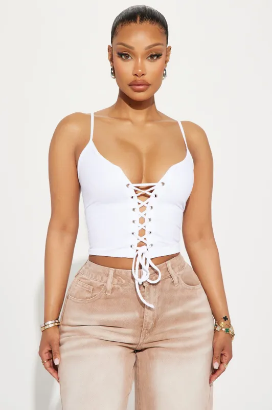 Lola Lace Up Top - White sold by Fashion Nova