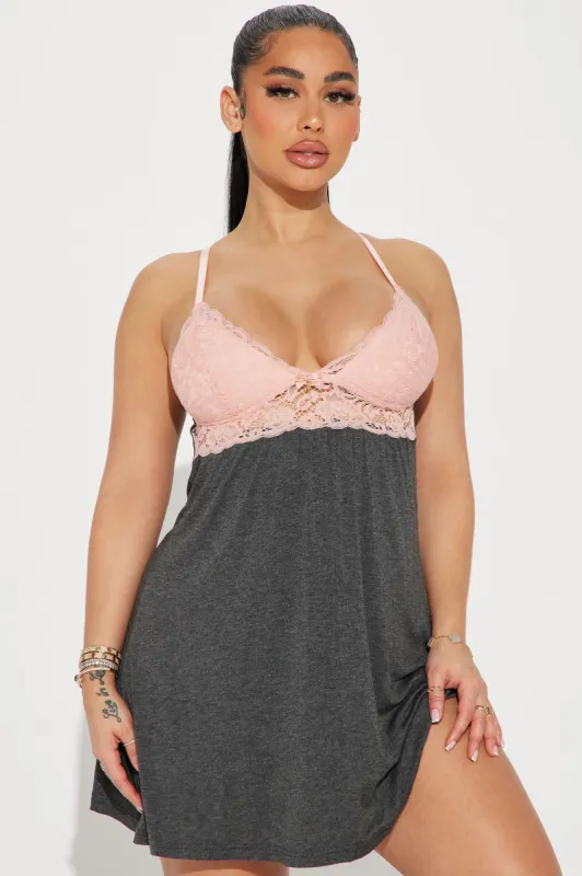 What You Need Lace PJ Sleep Dress - Peach/combo sold by Fashion Nova