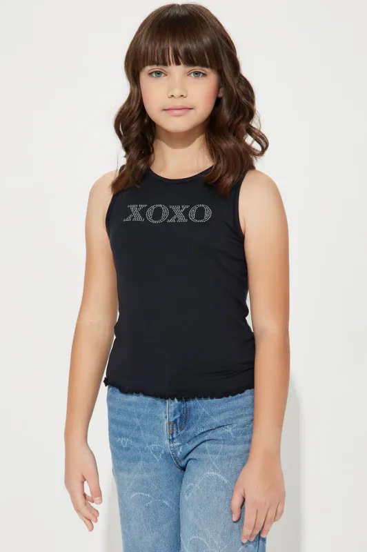 Mini XOXO Rhinestone Tank - Black sold by Fashion Nova